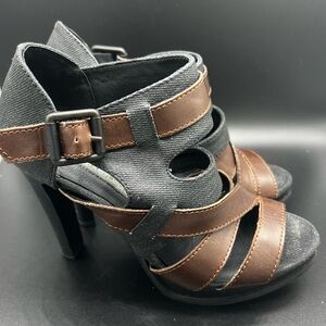 6.5 Calvin Klein Jeans Denim and leather heeled sandals